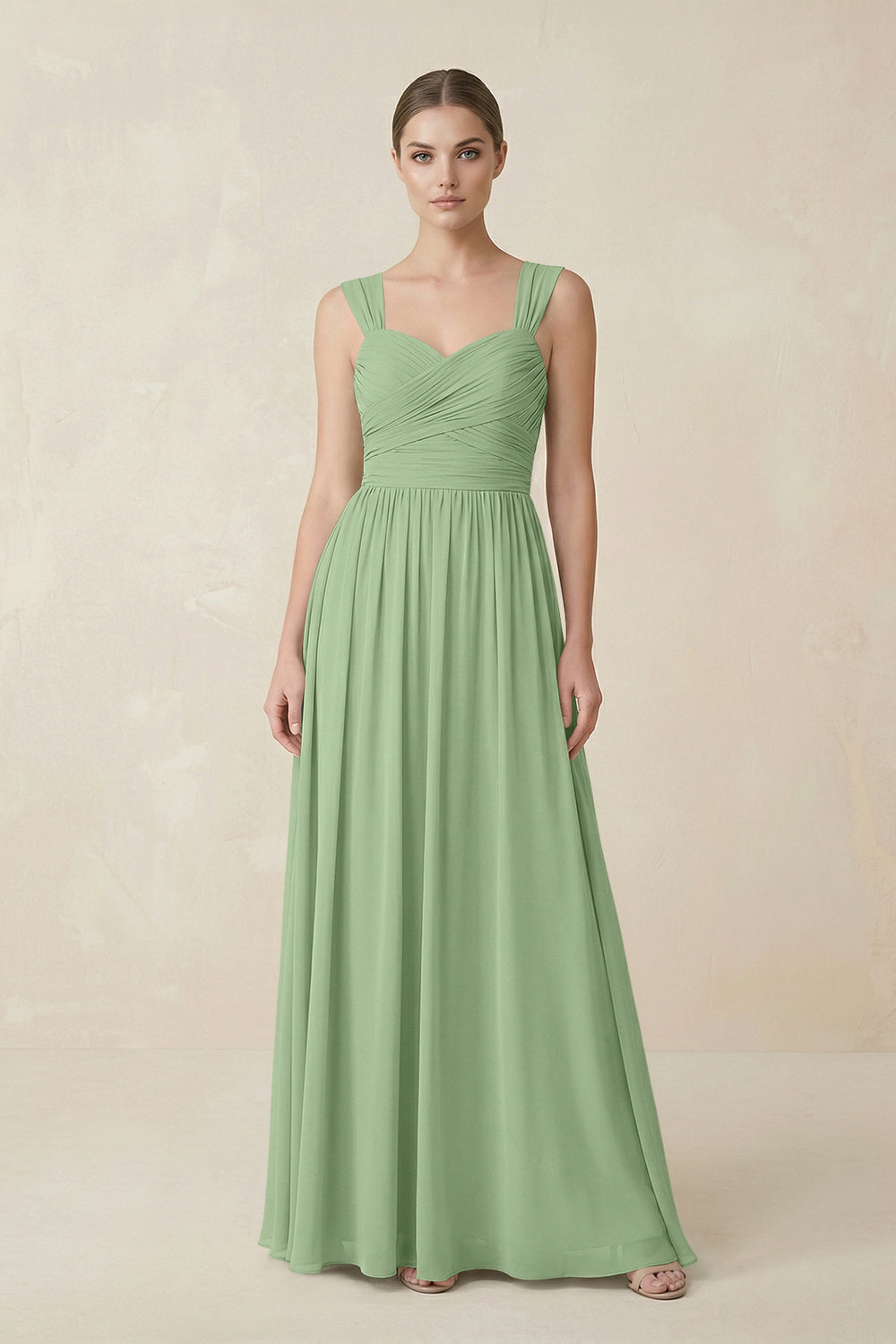 Sweetheart Pleated Chiffon A-Line Bridesmaid Dress in Matcha