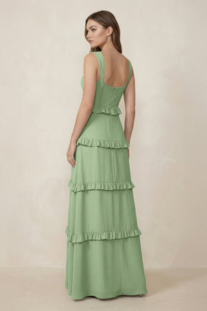 Matcha Sweetheart Tiered A-Line Chiffon Bridesmaid Dress (2) | KISSBRIDAL
