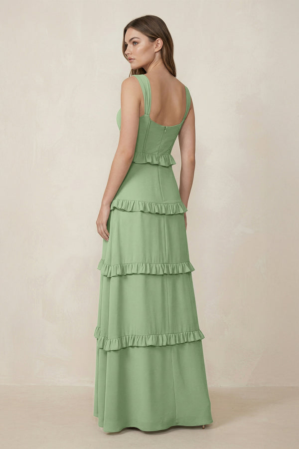 Matcha Sweetheart Tiered A-Line Chiffon Bridesmaid Dress (2) | KISSBRIDAL