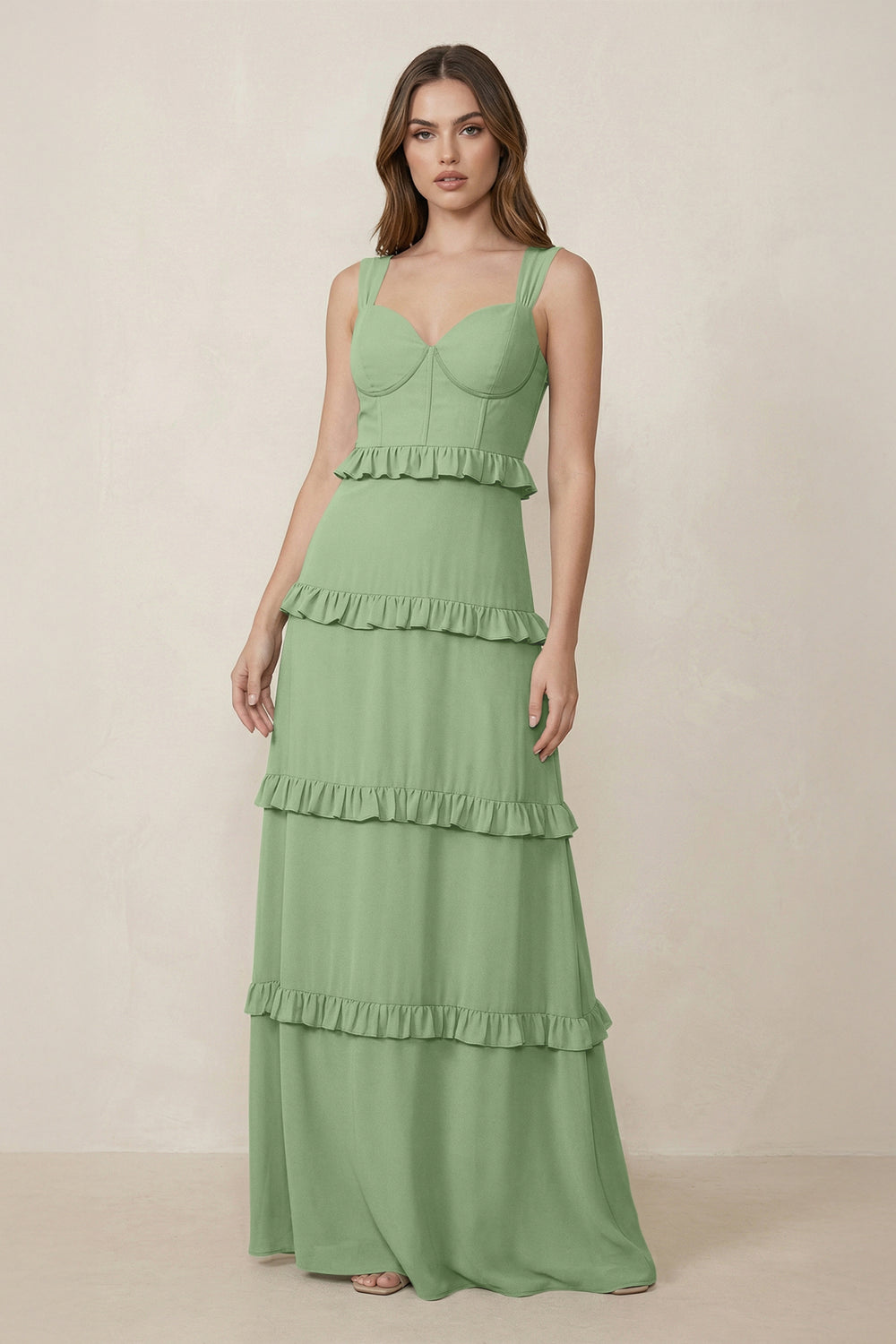 Sweetheart Tiered A-Line Chiffon Bridesmaid Dress in Matcha