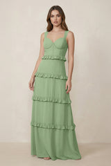 Matcha Sweetheart Tiered A-Line Chiffon Bridesmaid Dress | KISSBRIDAL