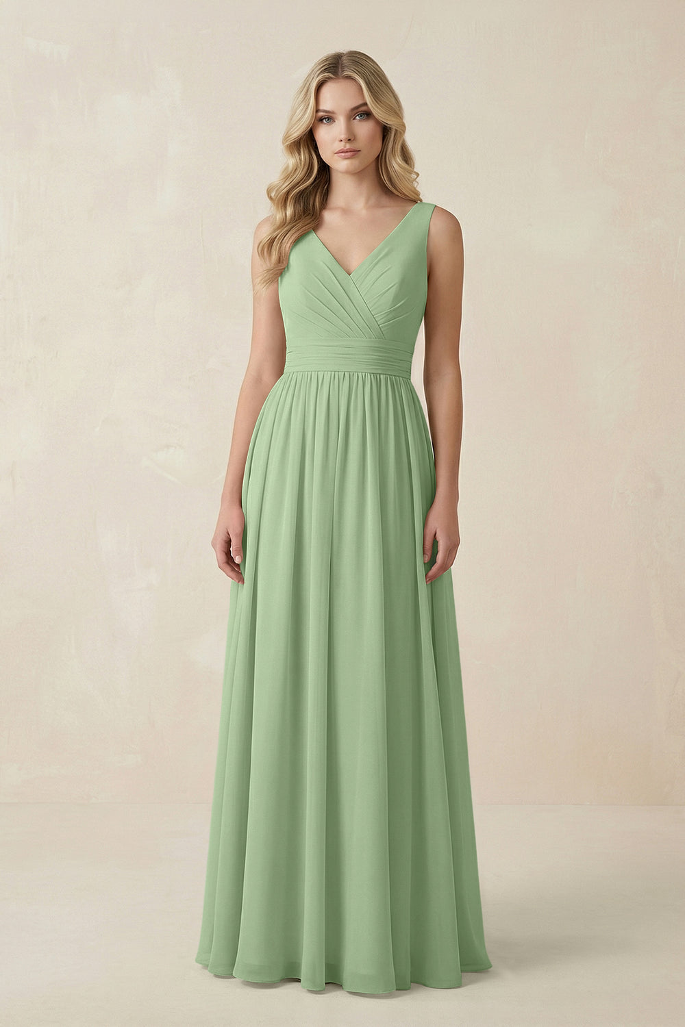 V-Neck A-Line Bridesmaid Dress with Back Bow in Matcha