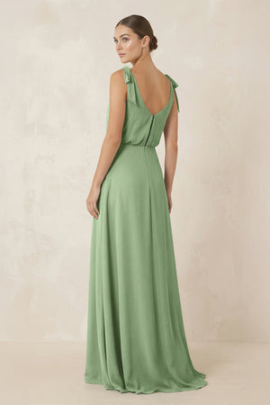 Matcha V-Neck A-Line Chiffon Bridesmaid Dress (2) | KISSBRIDAL
