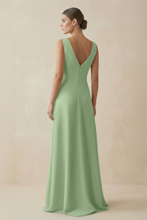 Matcha V-Neck A-Line Chiffon Ruffled Bridesmaid Dress (2) | KISSBRIDAL