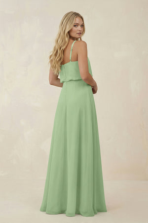 Matcha V-Neck Blouson A-Line Chiffon Bridesmaid Dress (2) | KISSBRIDAL