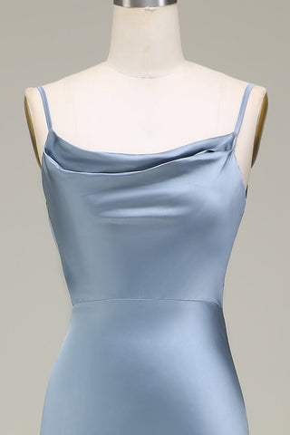 Cowl Neck and Back Maxi Dress in Dusty Blue