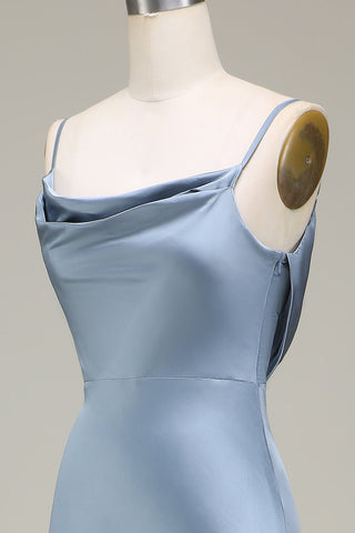 Cowl Neck and Back Maxi Dress in Dusty Blue