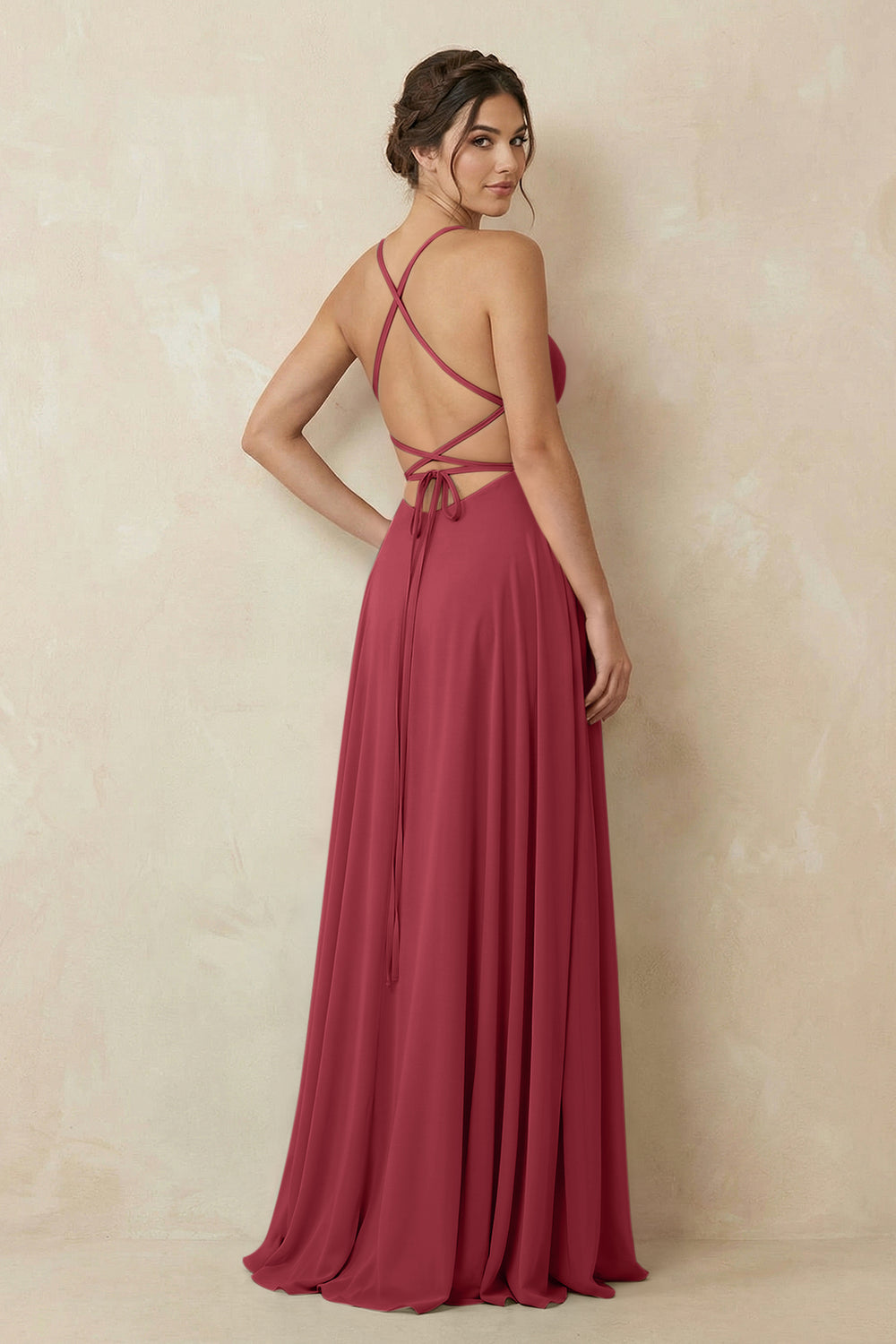 A-Line Chiffon Bridesmaid Dress With Slit in Merlot