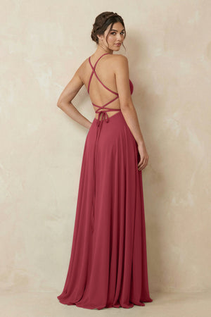 Merlot A-Line Chiffon Bridesmaid Dress With Slit (2) | KISSBRIDAL