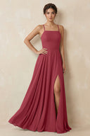 Merlot A-Line Chiffon Bridesmaid Dress With Slit | KISSBRIDAL
