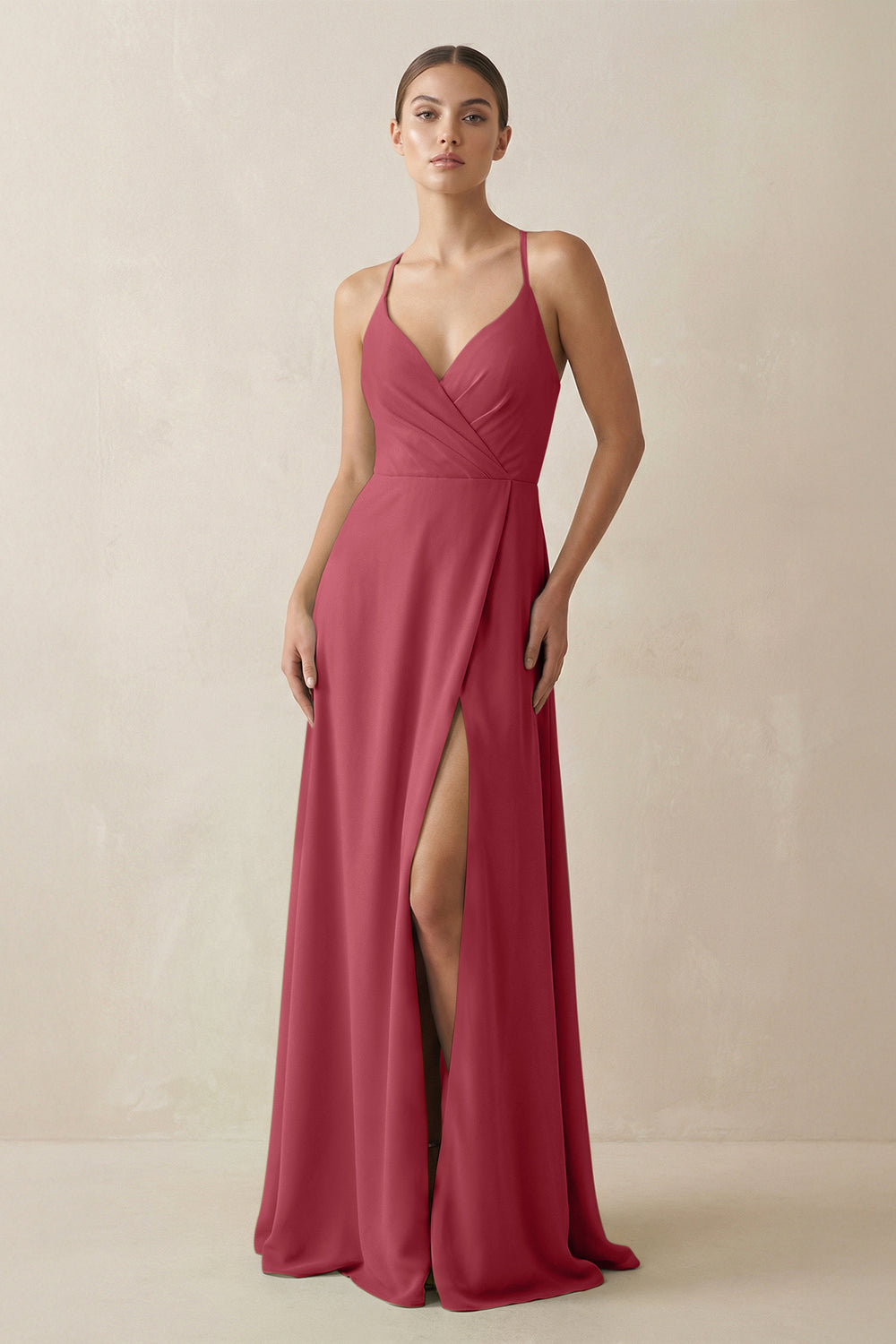 A-Line Chiffon Long Bridesmaid Dress With Slit in Merlot
