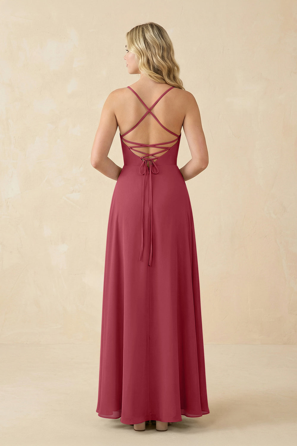 A-Line Chiffon Spaghetti Strap Bridesmaid Dress in Merlot
