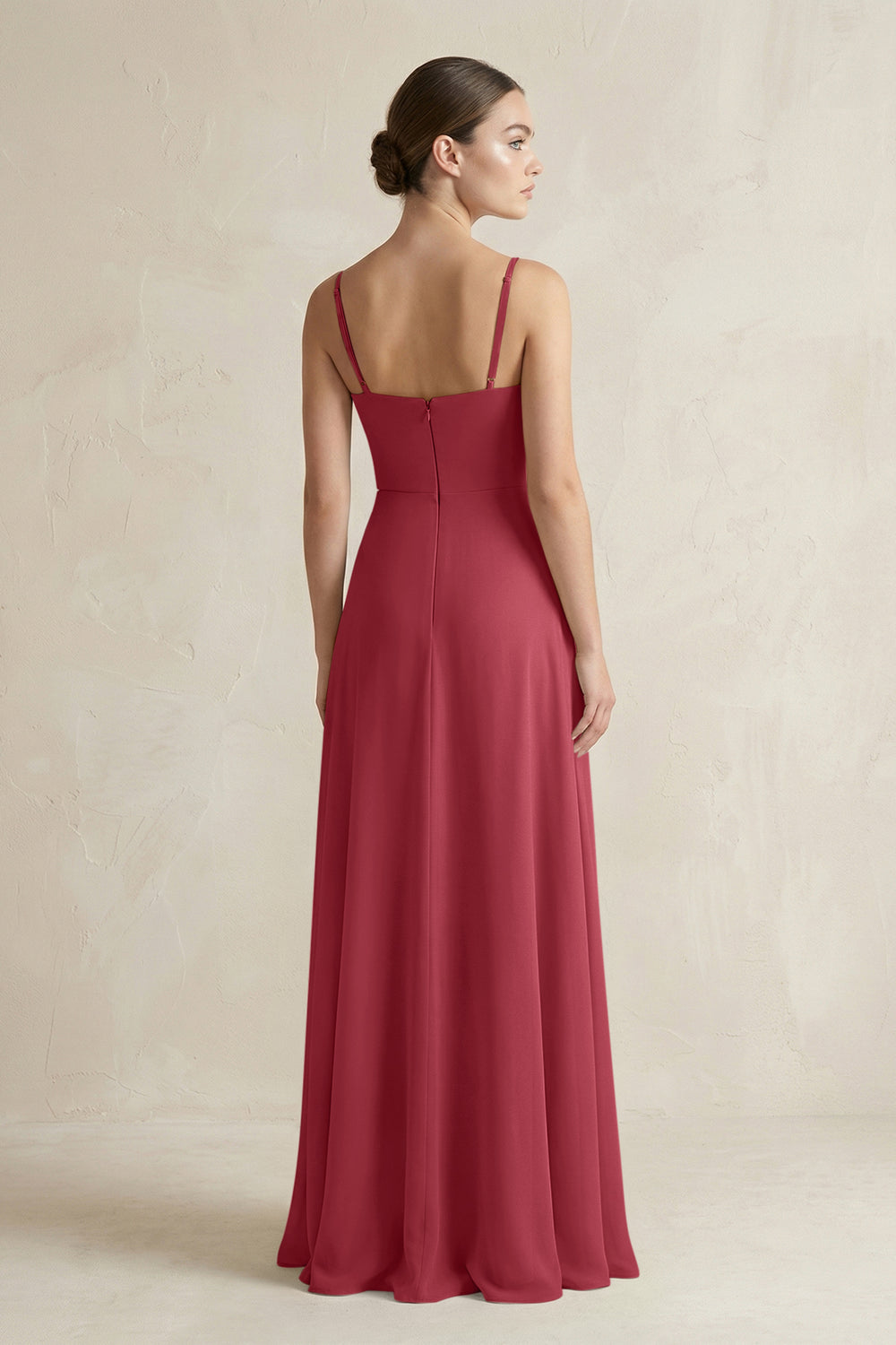 A-Line Chiffon Spaghetti Strap Bridesmaid Dress in Merlot