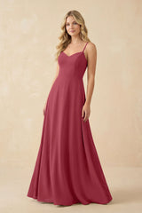 Merlot A-Line Chiffon Spaghetti Strap Bridesmaid Dress | KISSBRIDAL
