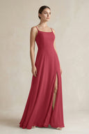 Merlot A-Line Chiffon Spaghetti Strap Bridesmaid Dress | KISSBRIDAL