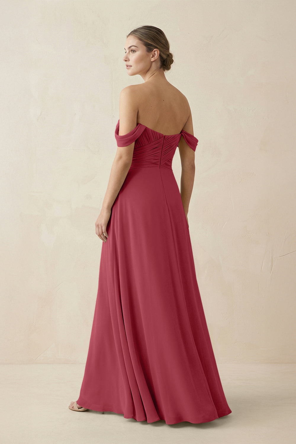 A-Line Off-the-Shoulder Chiffon Bridesmaid Dress in Merlot