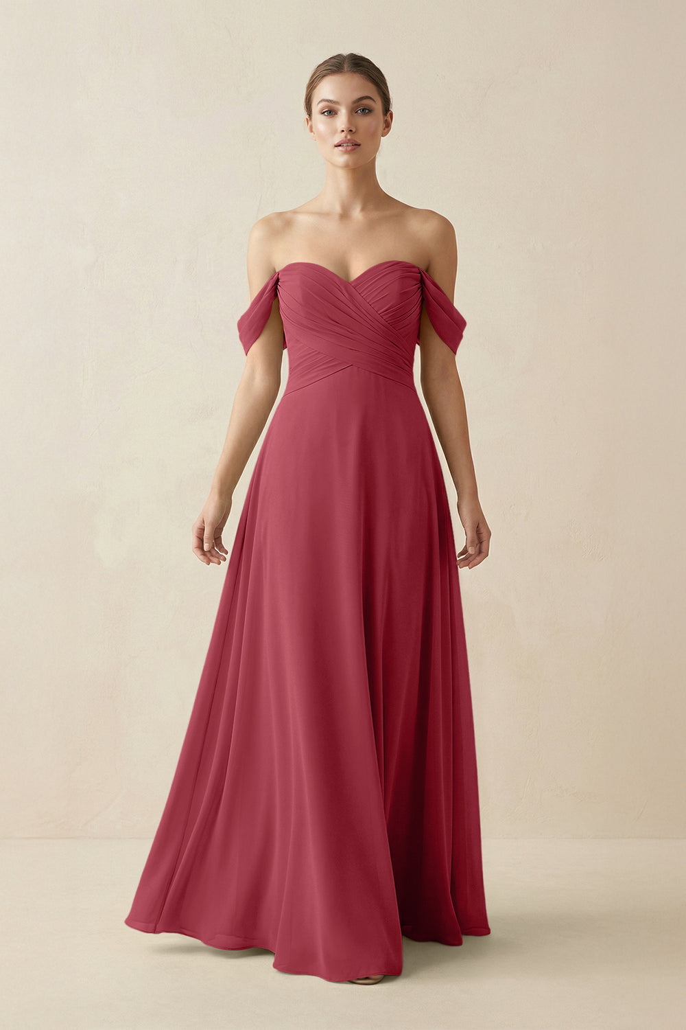 A-Line Off-the-Shoulder Chiffon Bridesmaid Dress in Merlot