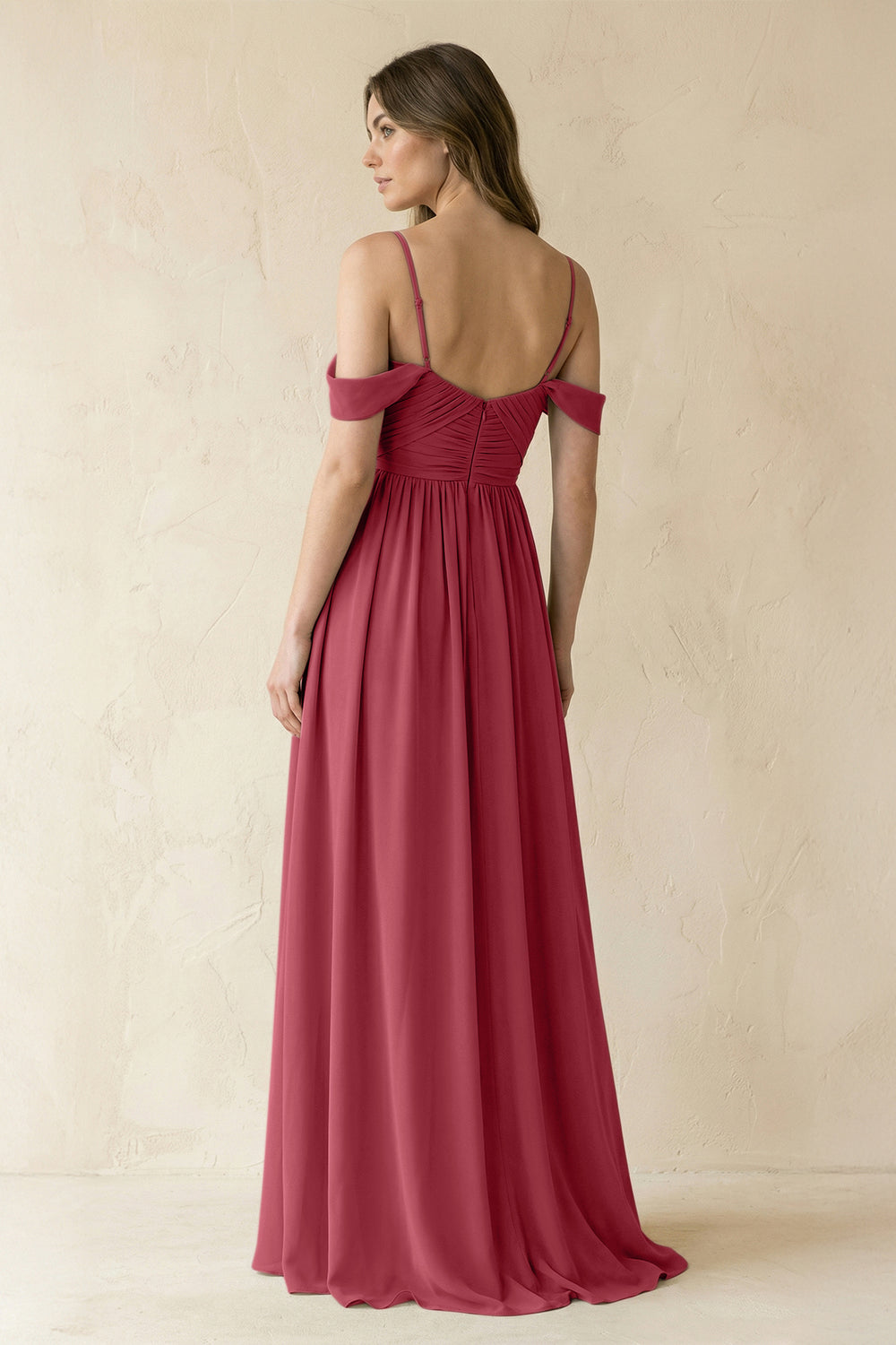 A-Line Off-the-Shoulder Pleated Chiffon Bridesmaid Dress in Merlot