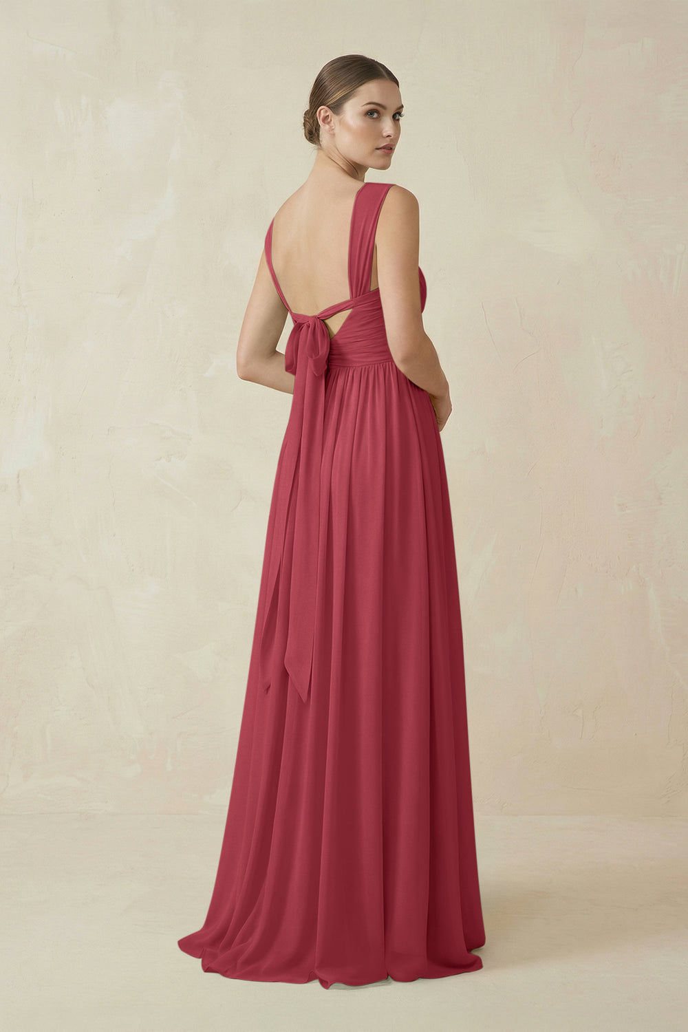 A-Line Pleated Chiffon Long Bridesmaid Dress in Merlot