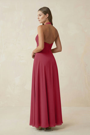 Merlot A-Line Pleated Chiffon V-Neck Bridesmaid Dress (2) | KISSBRIDAL