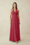 Merlot A-Line Pleated Chiffon V-Neck Bridesmaid Dress | KISSBRIDAL