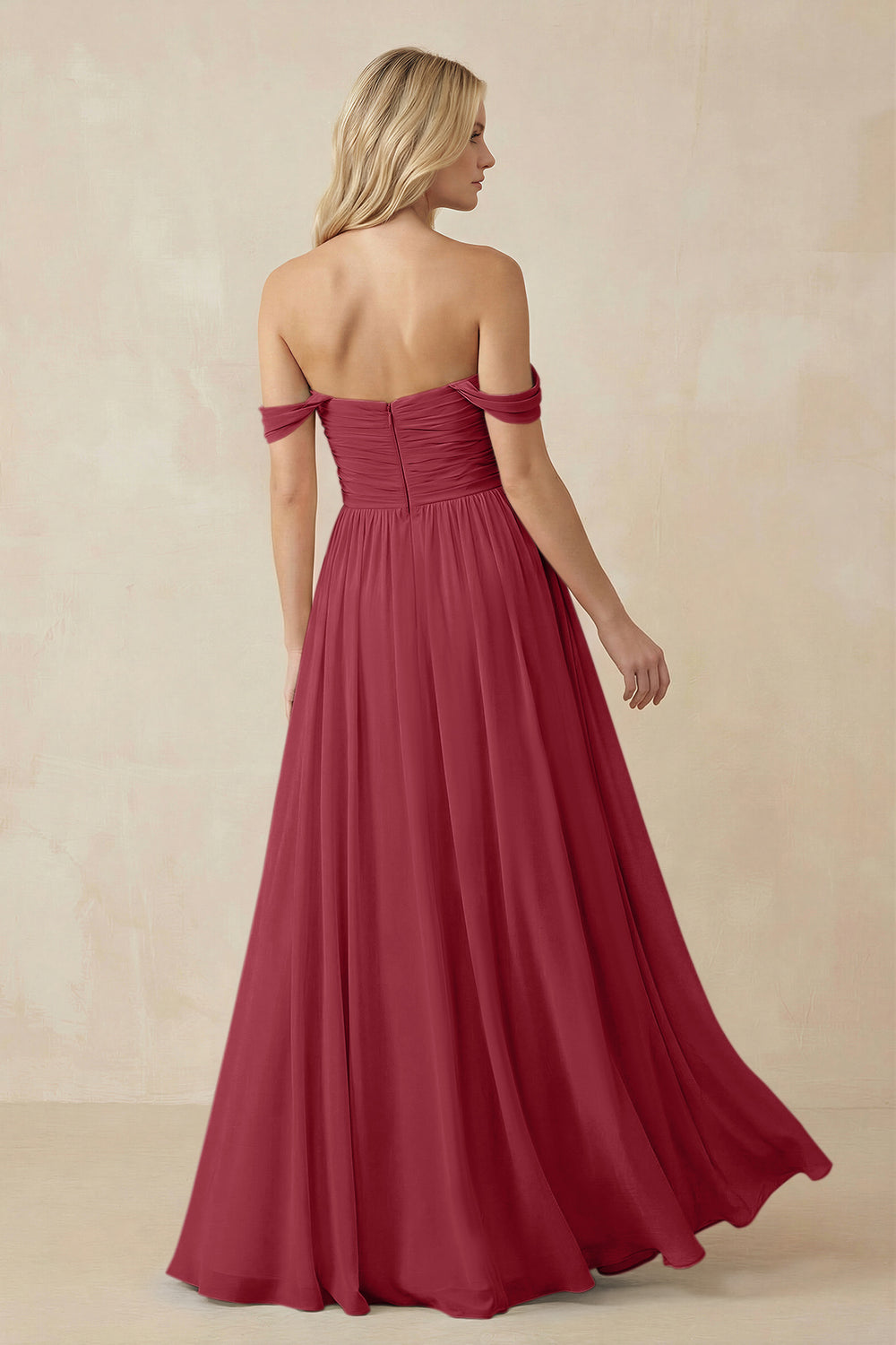 A-Line Pleated Long Chiffon Bridesmaid Dress in Merlot
