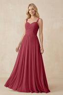 Merlot A-Line Pleated Long Chiffon Bridesmaid Dress | KISSBRIDAL
