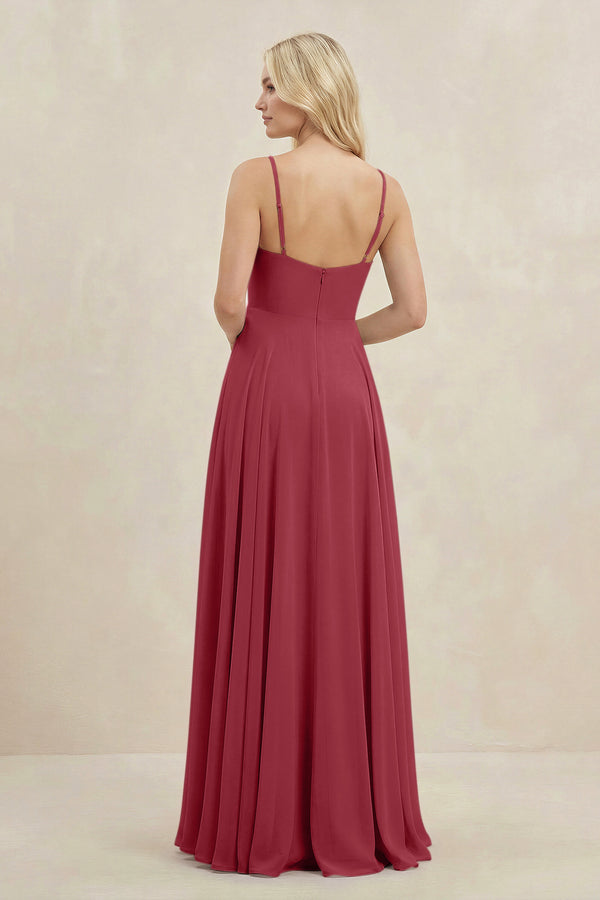 Merlot A-Line Spaghetti Strap Chiffon Bridesmaid Dress (2) | KISSBRIDAL
