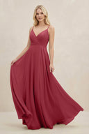 Merlot A-Line Spaghetti Strap Chiffon Bridesmaid Dress | KISSBRIDAL