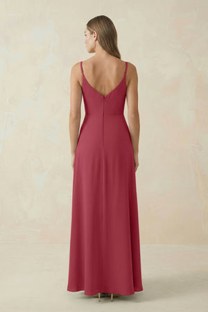 Merlot Cami Strap A-Line Chiffon Bridesmaid Dress (2) | KISSBRIDAL