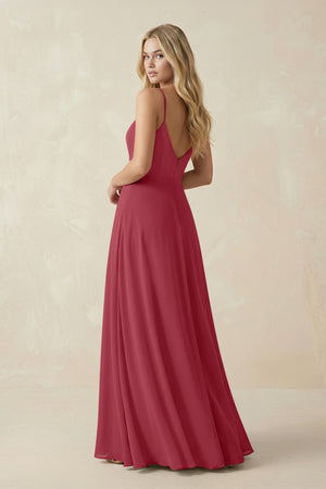 Merlot Cami Strap A-Line Chiffon Bridesmaid Dress with Slit (2) | KISSBRIDAL