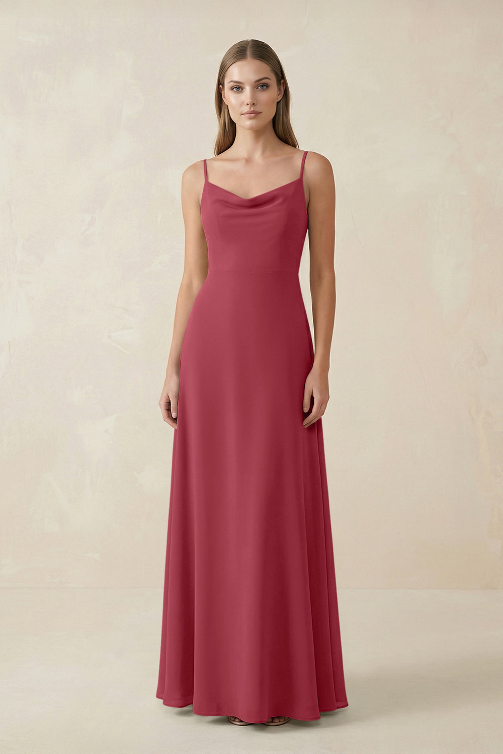 Cami Strap A-Line Chiffon Bridesmaid Dress in Merlot
