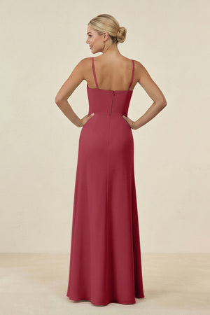 Merlot Cami Strap Chiffon Sheath Bridesmaid Gown (2) | KISSBRIDAL