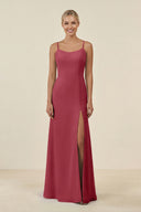 Merlot Cami Strap Chiffon Sheath Bridesmaid Gown | KISSBRIDAL