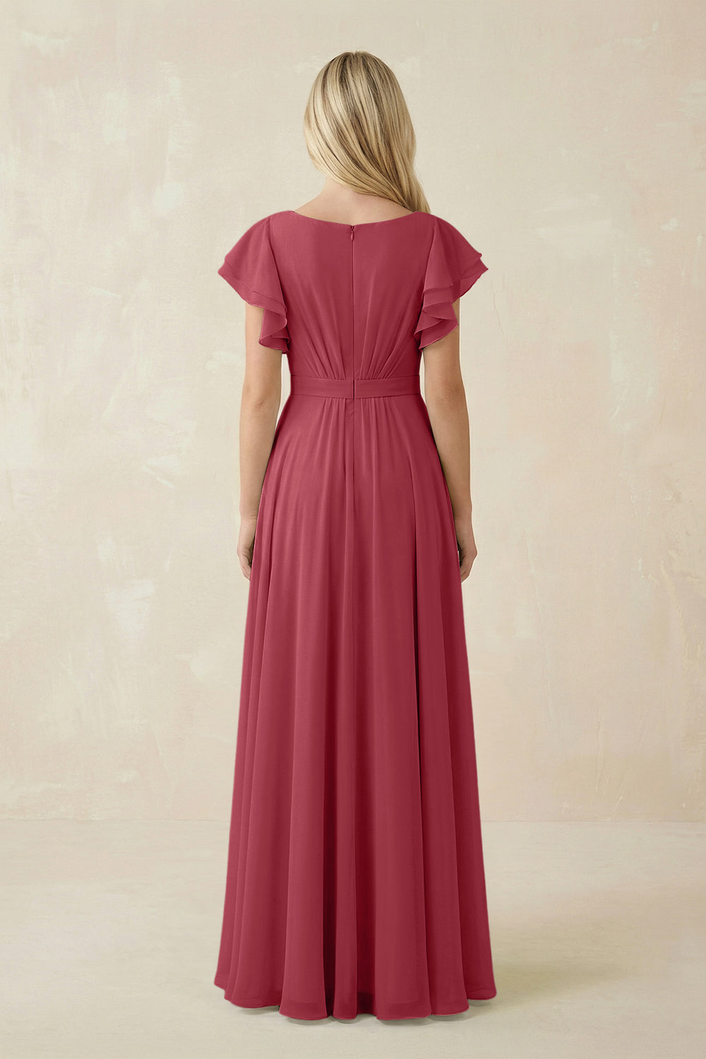 Cap Sleeve Ruffled A-Line Chiffon Bridesmaid Dress in Merlot