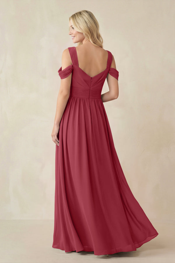 Merlot Chiffon A-Line Bridesmaid Dress with Slit (2) | KISSBRIDAL