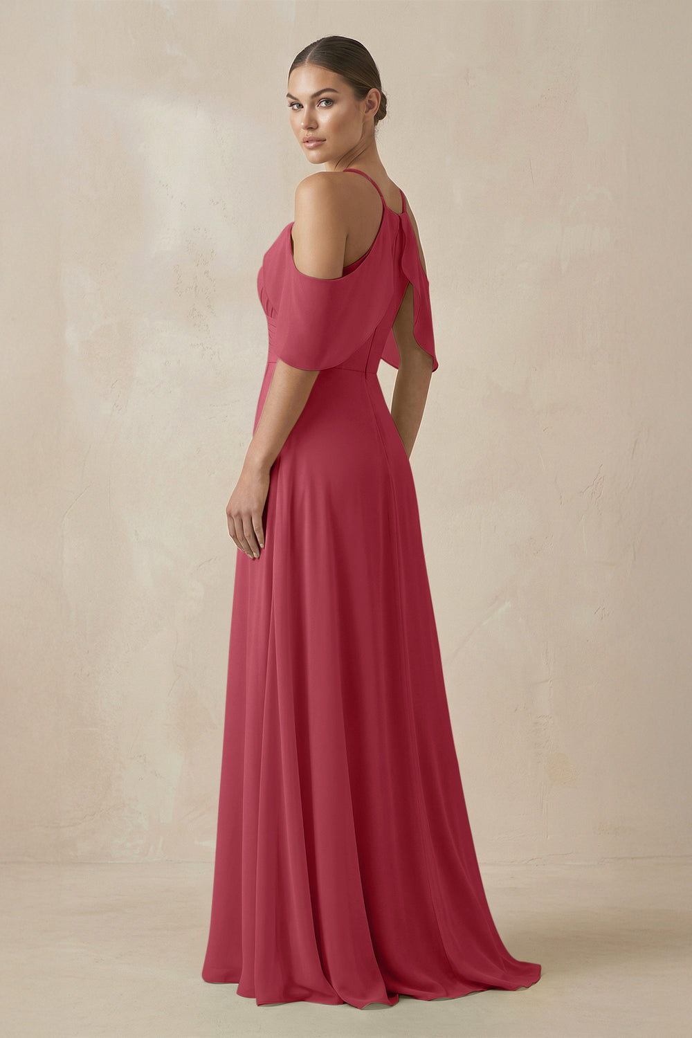 Chiffon A-Line Long Bridesmaid Dress in Merlot