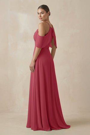 Merlot Chiffon A-Line Long Bridesmaid Dress (2) | KISSBRIDAL