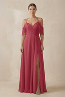 Merlot Chiffon A-Line Long Bridesmaid Dress | KISSBRIDAL