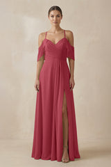 Merlot Chiffon A-Line Long Bridesmaid Dress | KISSBRIDAL