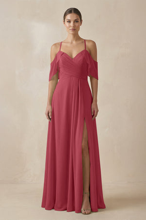 Merlot Chiffon A-Line Long Bridesmaid Dress | KISSBRIDAL