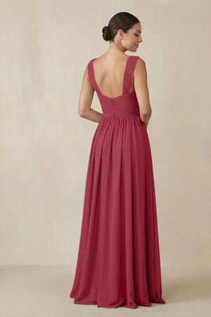 Merlot Chiffon A-Line Pleated Bridesmaid Dress (2) | KISSBRIDAL