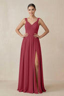 Merlot Chiffon A-Line Pleated Bridesmaid Dress | KISSBRIDAL