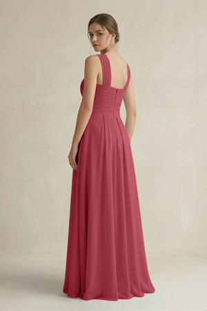Merlot Cross Halter Chiffon A-Line Pleated Bridesmaid Dress (2) | KISSBRIDAL