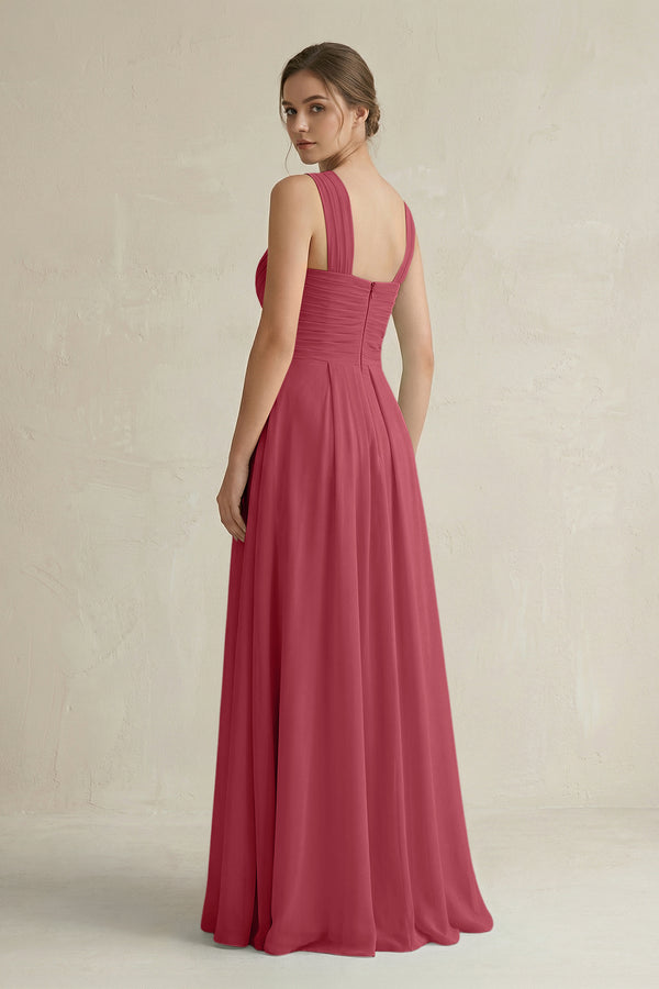 Merlot Cross Halter Chiffon A-Line Pleated Bridesmaid Dress (2) | KISSBRIDAL