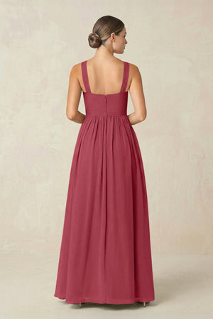 Merlot Cross Halter Neck Chiffon A-Line Bridesmaid Dress With Slit (2) | KISSBRIDAL