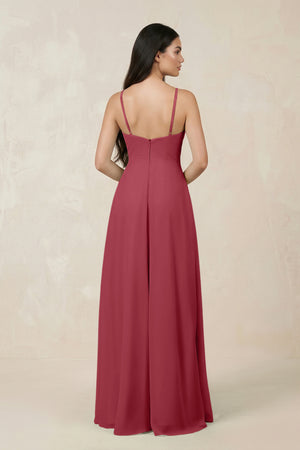 Merlot Halter Chiffon A-Line Bridesmaid Dress With Slit (2) | KISSBRIDAL