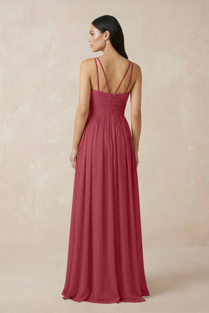 Merlot Halter Neck A-Line Chiffon Bridesmaid Dress (2) | KISSBRIDAL