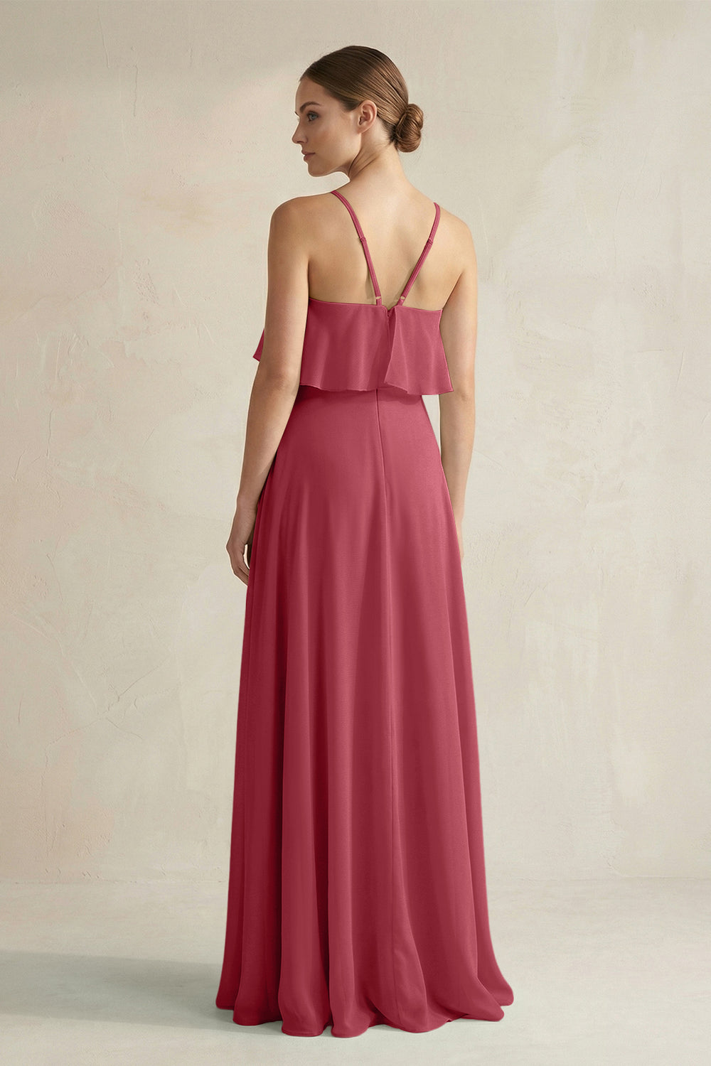 Halter Neck A-Line Chiffon Bridesmaid Dress with Keyhole in Merlot