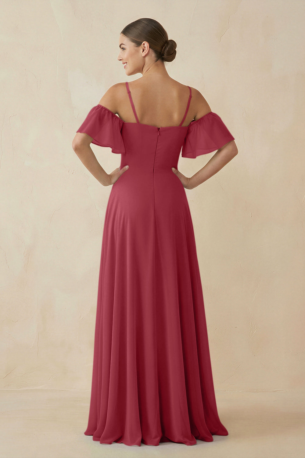 Off-the-Shoulder A-Line Chiffon Bridesmaid Dress in Merlot